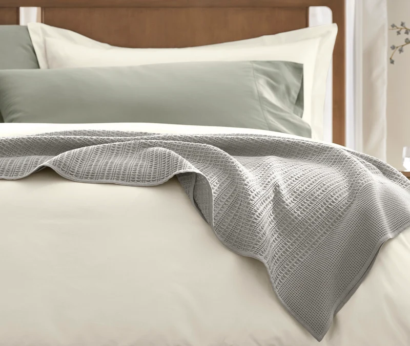 Waffle Mixed Stripe Throw Blanket - Mist