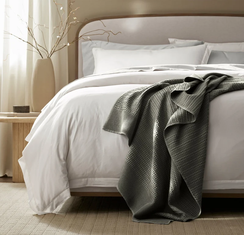 Waffle Mixed Stripe Throw Blanket - Juniper