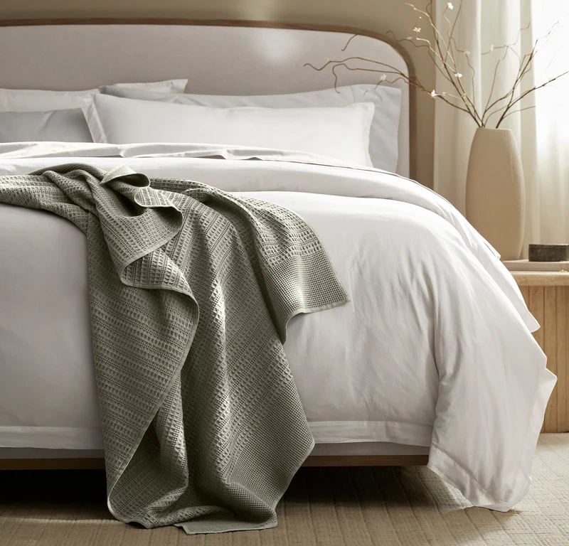 Waffle Mixed Stripe Throw Blanket - Sageleaf