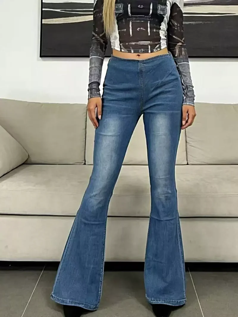 Stijlvolle flared jeans met hoge taille en zakken | Licht elastische katoenmix