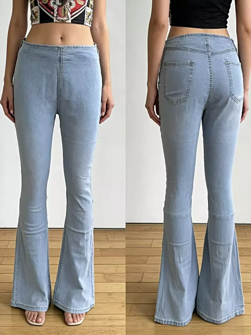 Stijlvolle flared jeans met hoge taille en zakken | Licht elastische katoenmix
