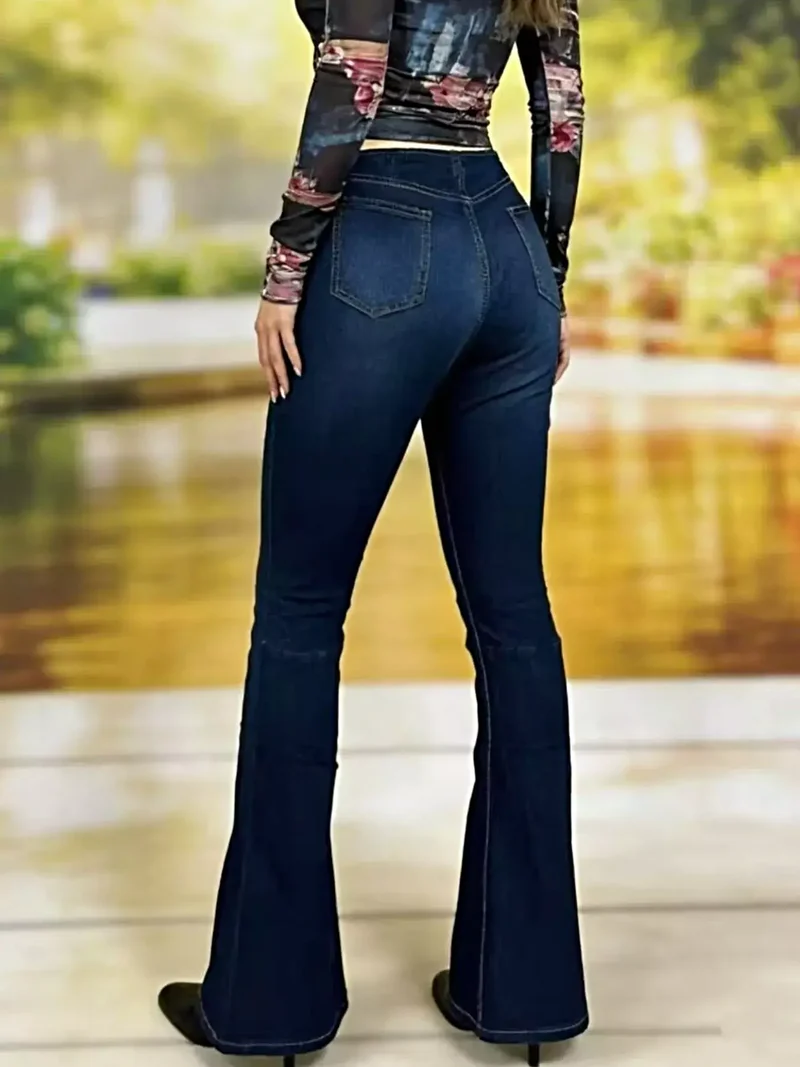 Stijlvolle flared jeans met hoge taille en zakken | Licht elastische katoenmix