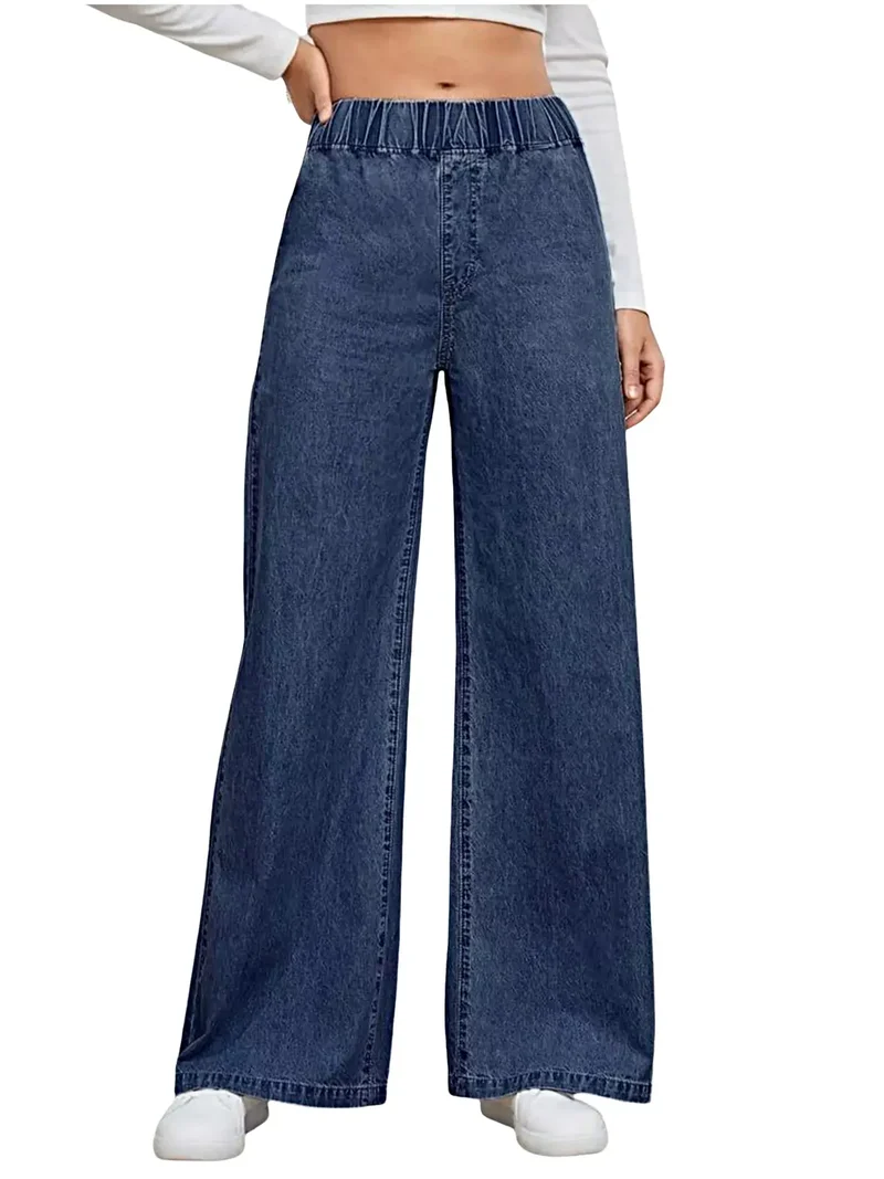 Luxe jeans met elastische taille en wijde pijpen - 85% katoen, klassieke pasvorm, machinewasbaar