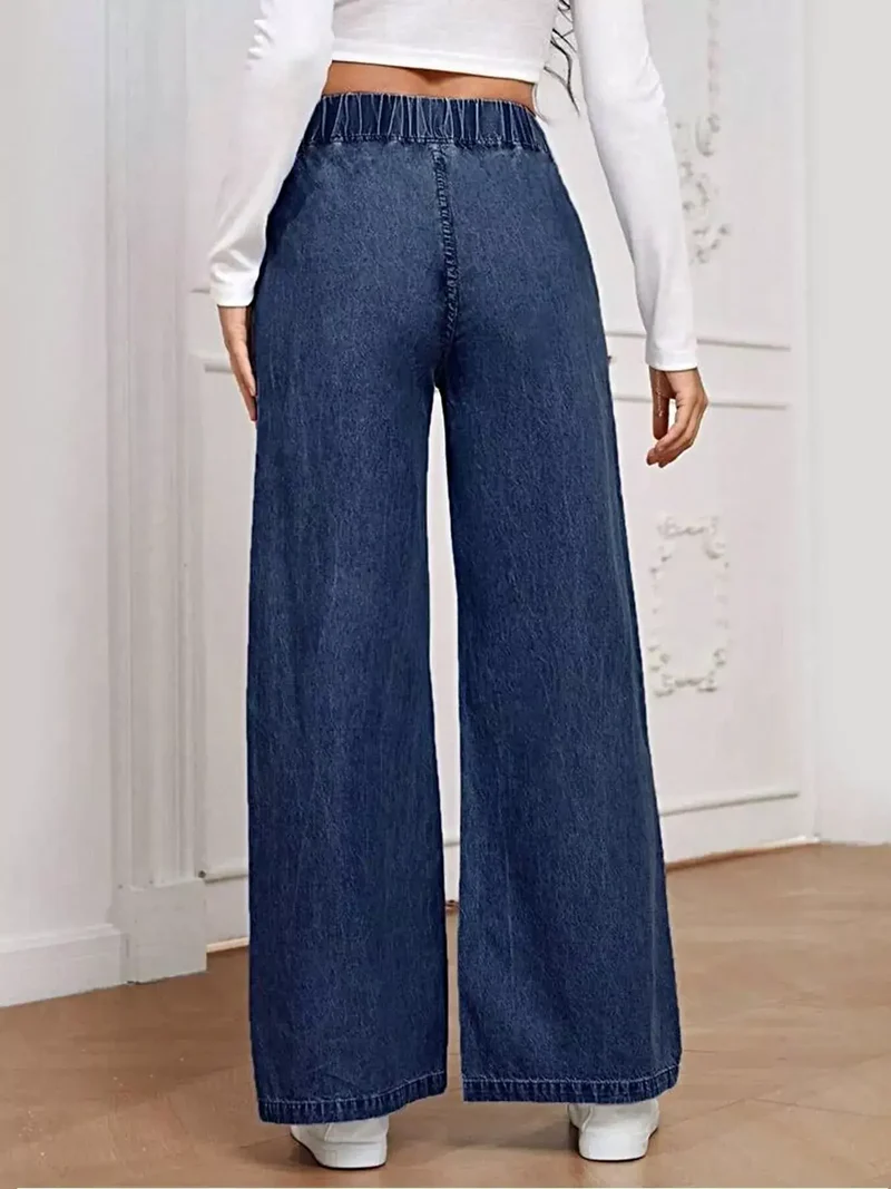Luxe jeans met elastische taille en wijde pijpen - 85% katoen, klassieke pasvorm, machinewasbaar