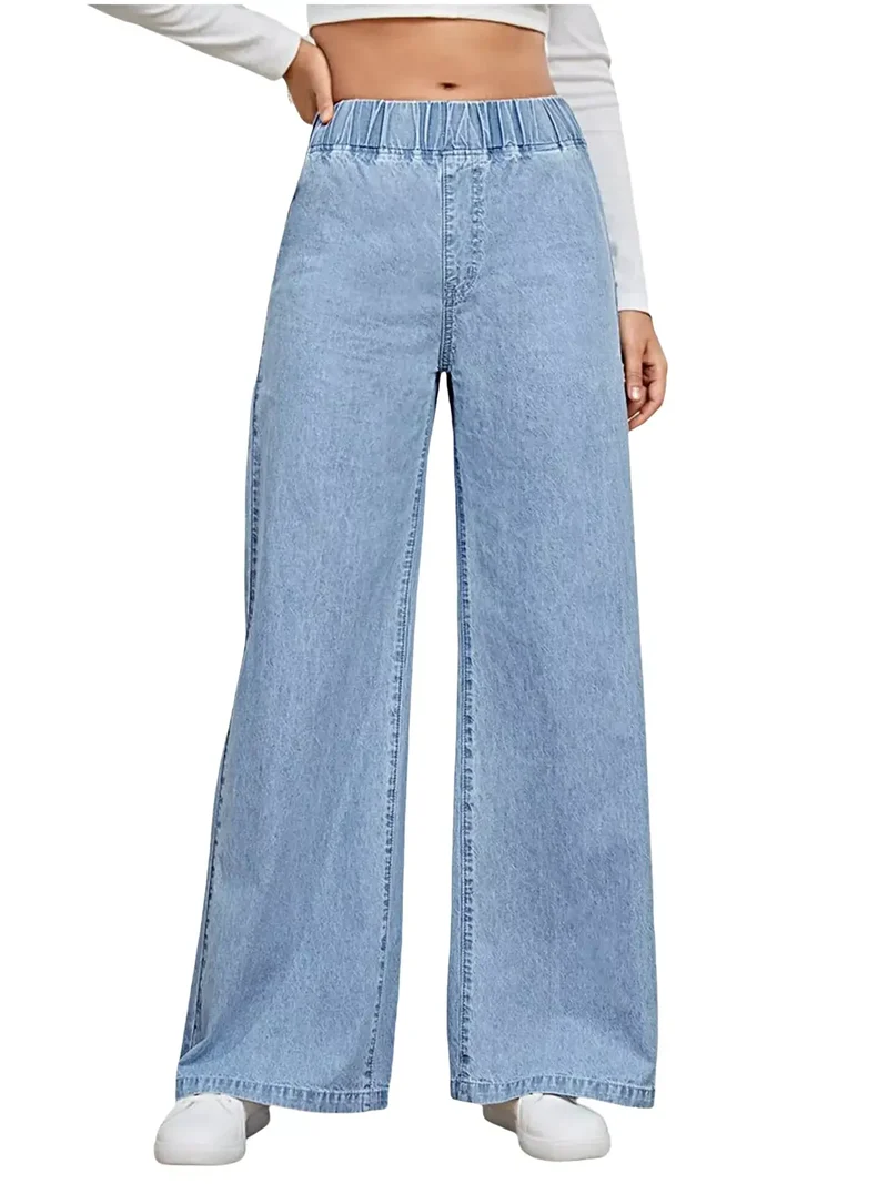 Luxe jeans met elastische taille en wijde pijpen - 85% katoen, klassieke pasvorm, machinewasbaar