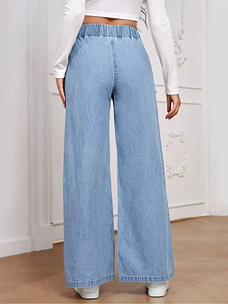 Luxe jeans met elastische taille en wijde pijpen - 85% katoen, klassieke pasvorm, machinewasbaar