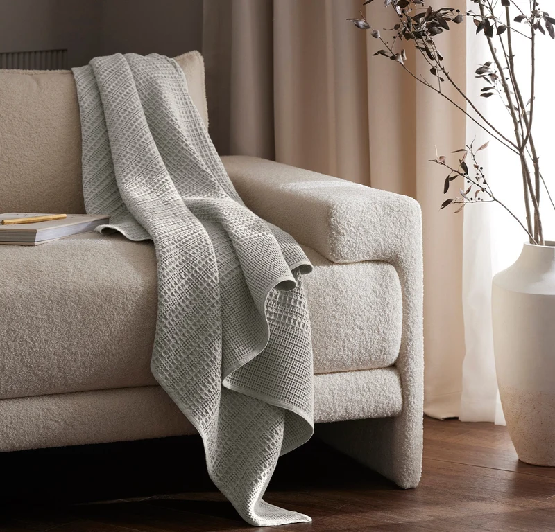 Waffle Mixed Stripe Throw Blanket - Pewter