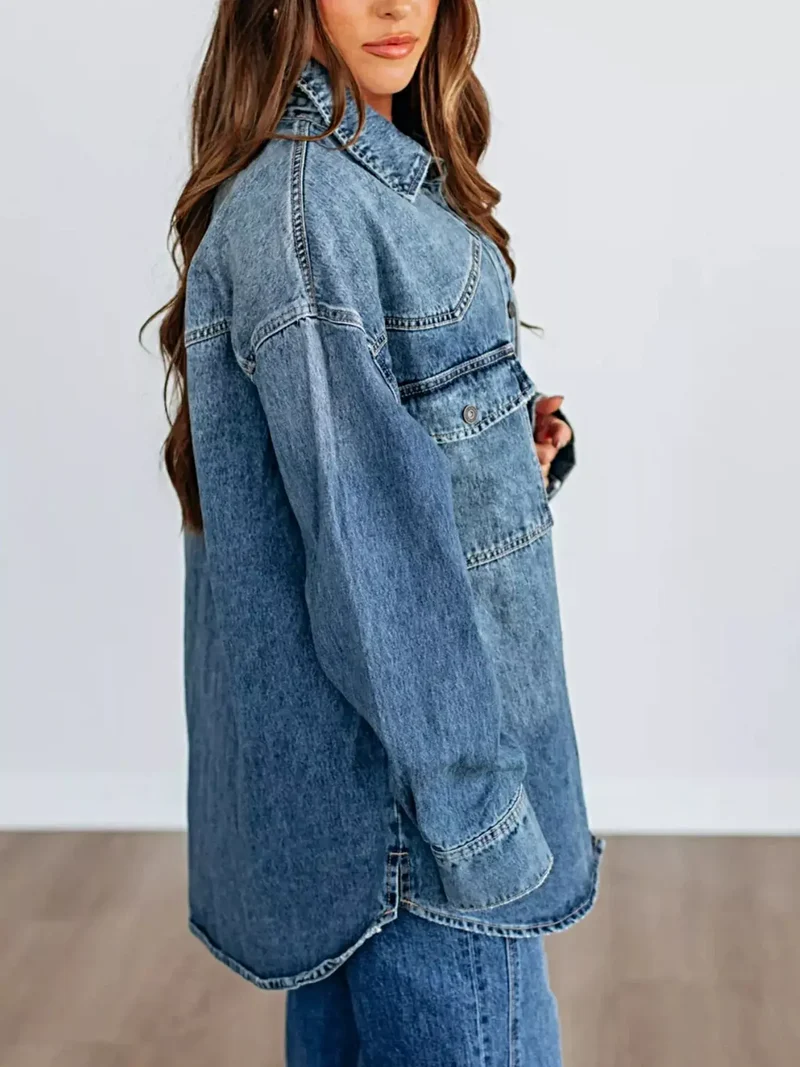 Trendy oversized jas met verlaagde schouders en zakken met knoopsluiting - Klassieke denimstijl