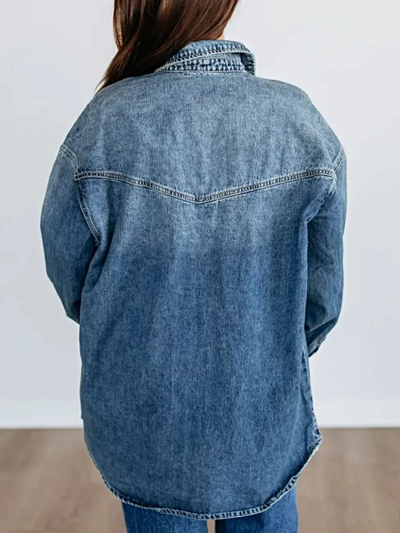 Trendy oversized jas met verlaagde schouders en zakken met knoopsluiting - Klassieke denimstijl