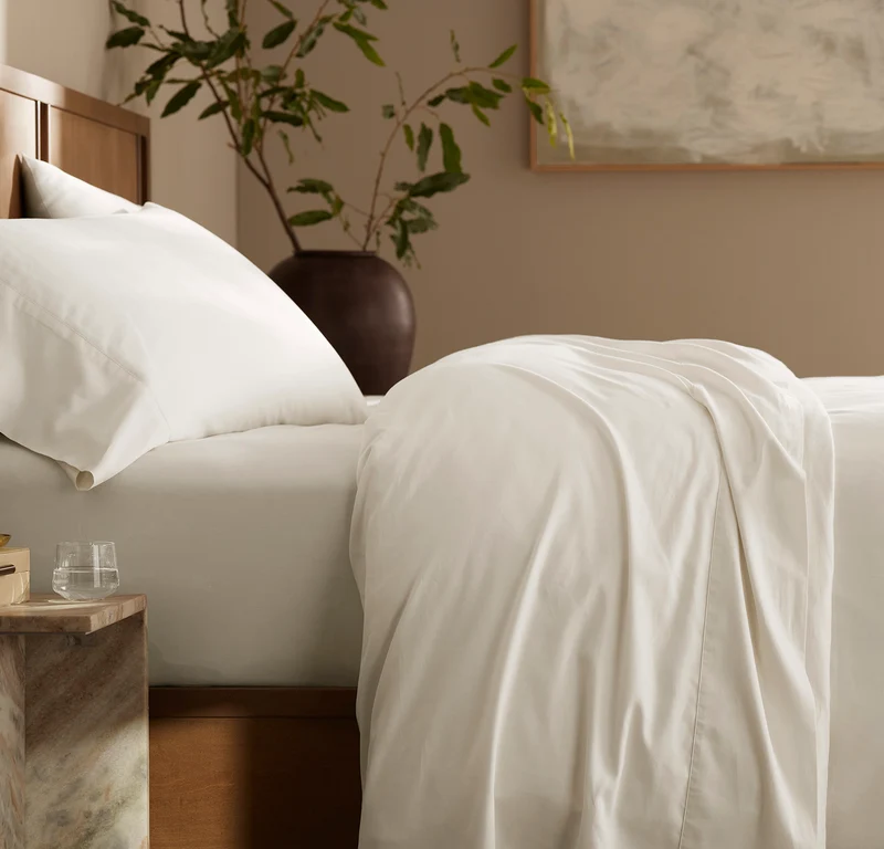 Percale Hemmed Fitted Sheet - Cream