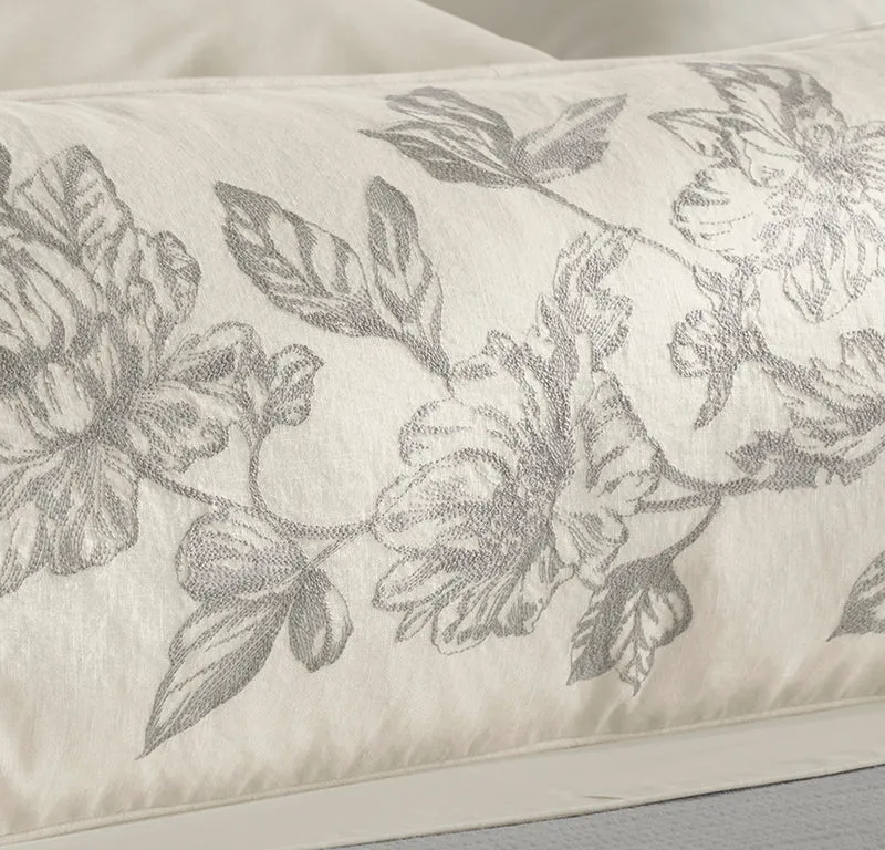 Etched Peony Pillow Cover - Cream/Pewter