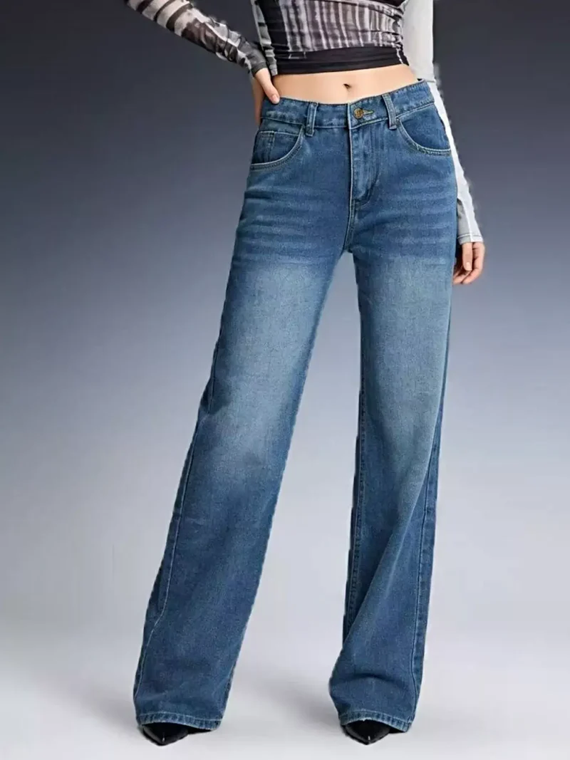 Elegante jeans met wijde pijpen en vintage wassing - 85% katoen, met zakken, tijdloze stijl