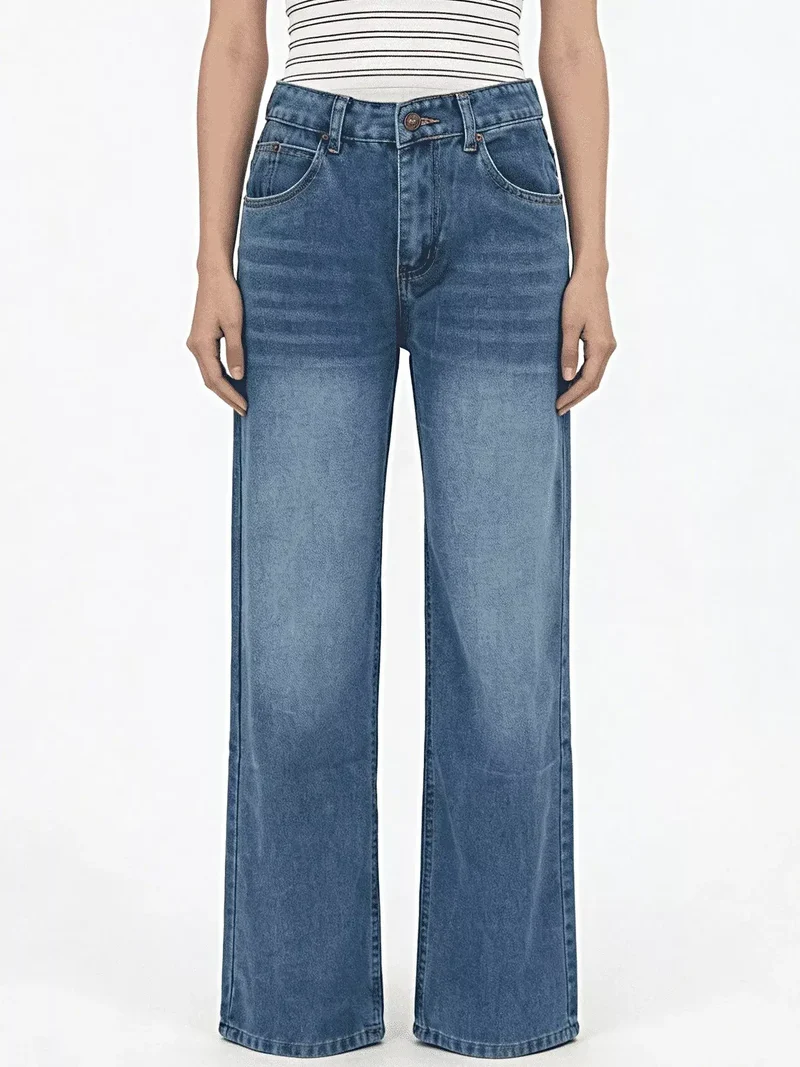 Elegante jeans met wijde pijpen en vintage wassing - 85% katoen, met zakken, tijdloze stijl