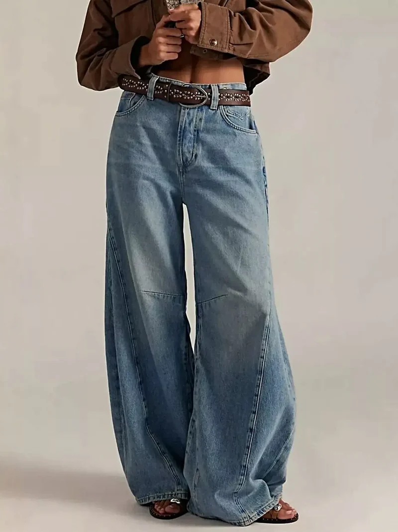 Luxe gewassen denim jeans met wijde pijpen en zakken - 95% katoen voor ultiem comfort