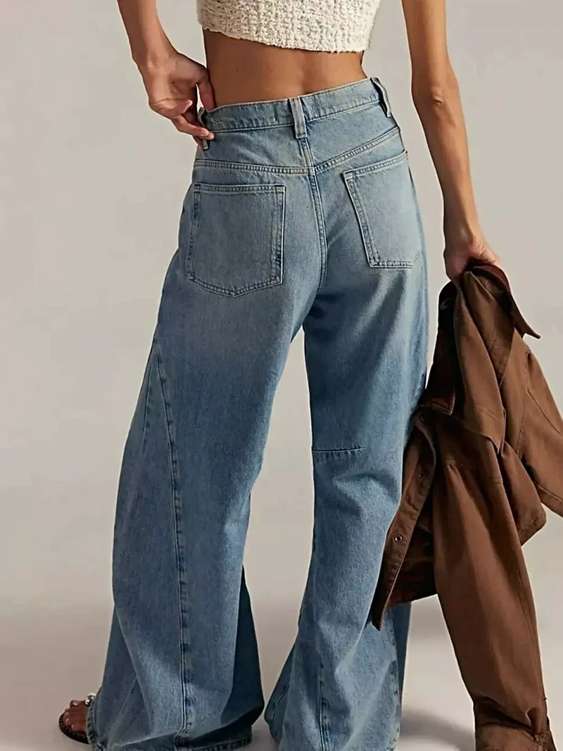 Luxe gewassen denim jeans met wijde pijpen en zakken - 95% katoen voor ultiem comfort