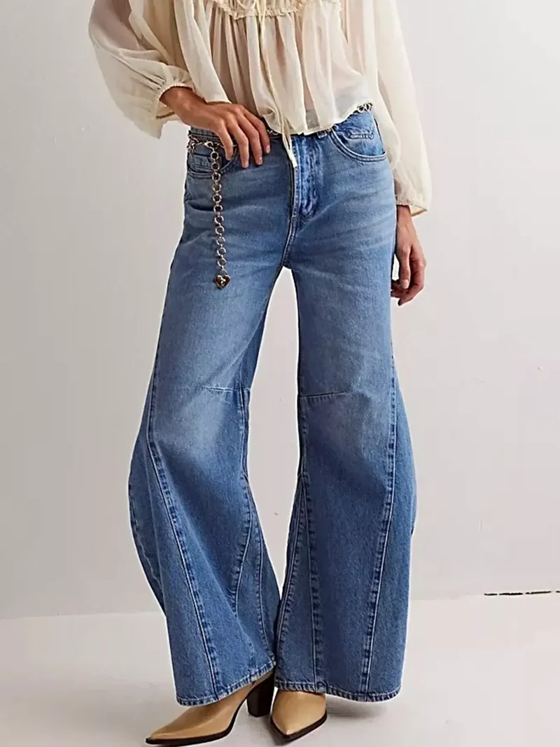 Luxe gewassen denim jeans met wijde pijpen en zakken - 95% katoen voor ultiem comfort