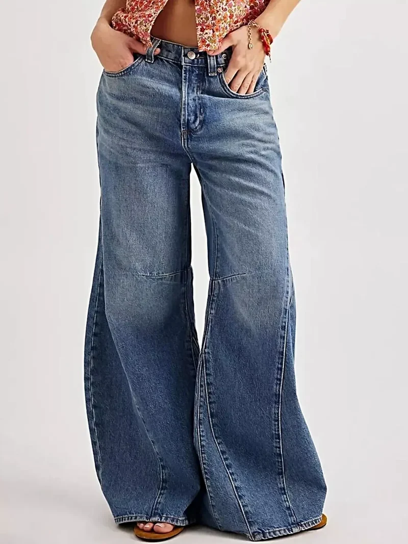 Luxe gewassen denim jeans met wijde pijpen en zakken - 95% katoen voor ultiem comfort