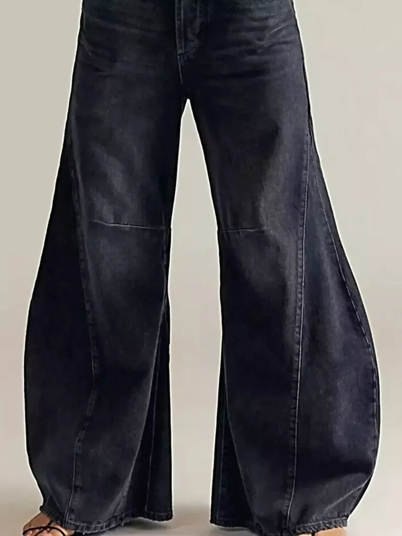 Luxe gewassen denim jeans met wijde pijpen en zakken - 95% katoen voor ultiem comfort