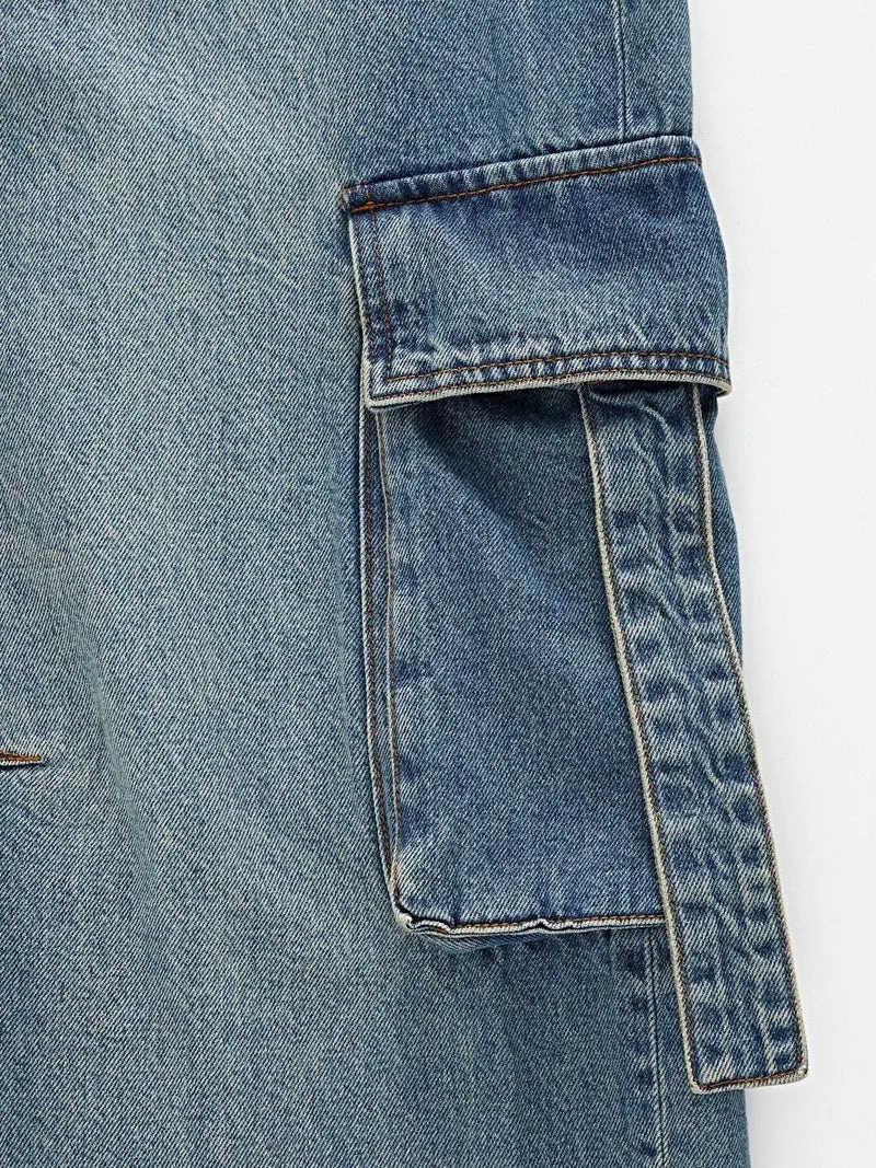 Vintage wassing, wijde cargo jeans - 85% katoen, met zakken, stijlvolle pasvorm