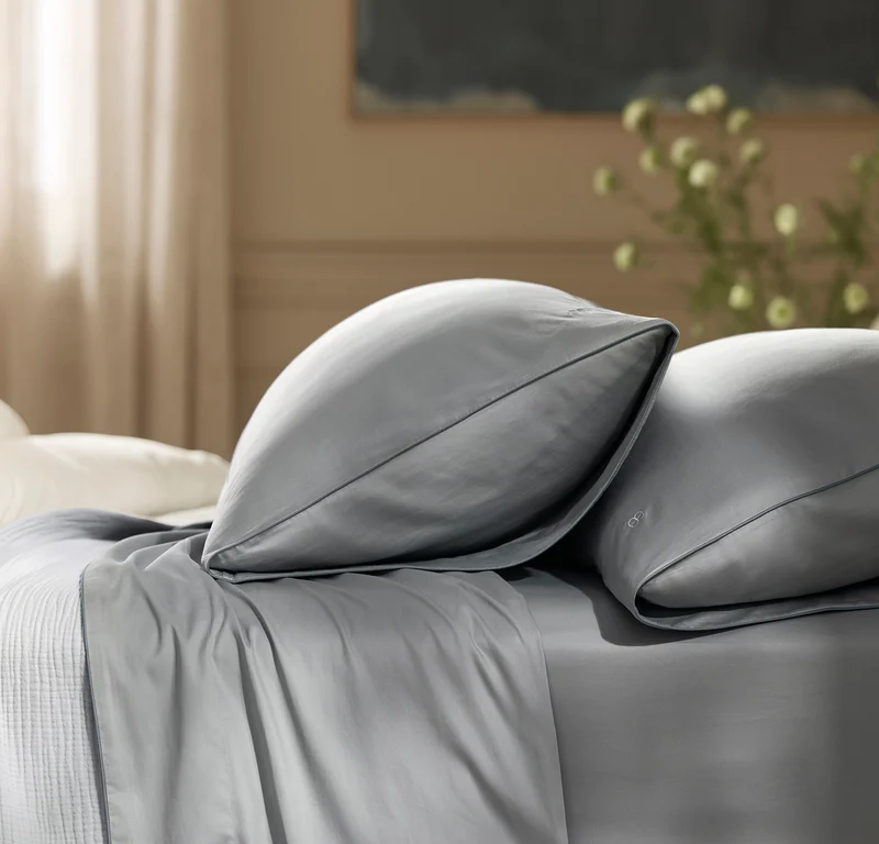 Signature Embellished Pillowcase Set - Shore/Bluestone Piped Edge