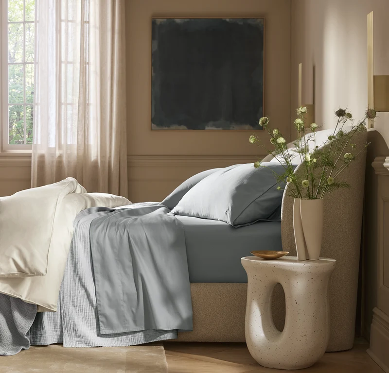 Signature Embellished Pillowcase Set - Shore/Bluestone Piped Edge