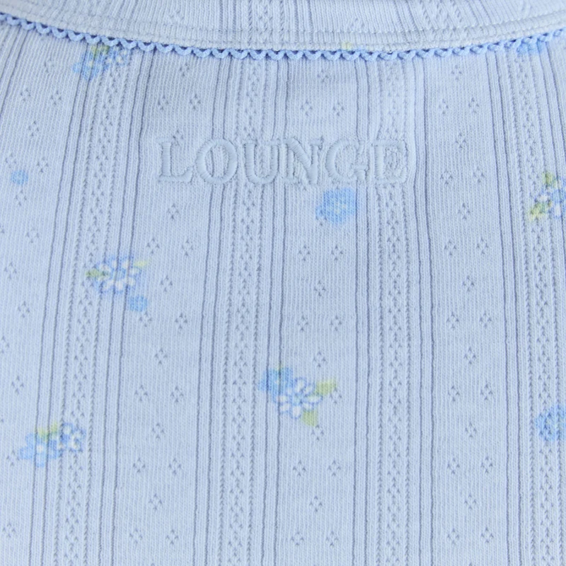 Pointelle Fitted Pyjama Top - Blauwe Bloemenprint