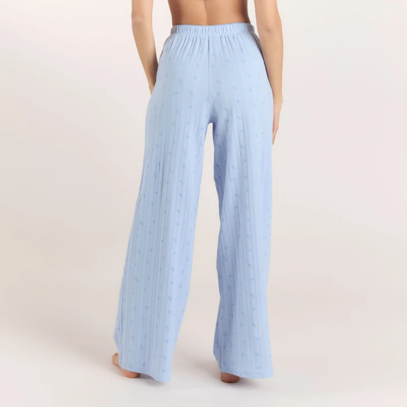 Pointelle Pyjama Broek - Blauwe Bloemenprint
