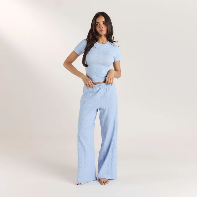 Pointelle Pyjama Broek - Blauwe Bloemenprint