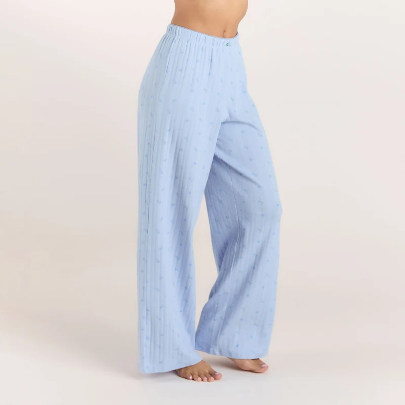 Pointelle Pyjama Broek - Blauwe Bloemenprint