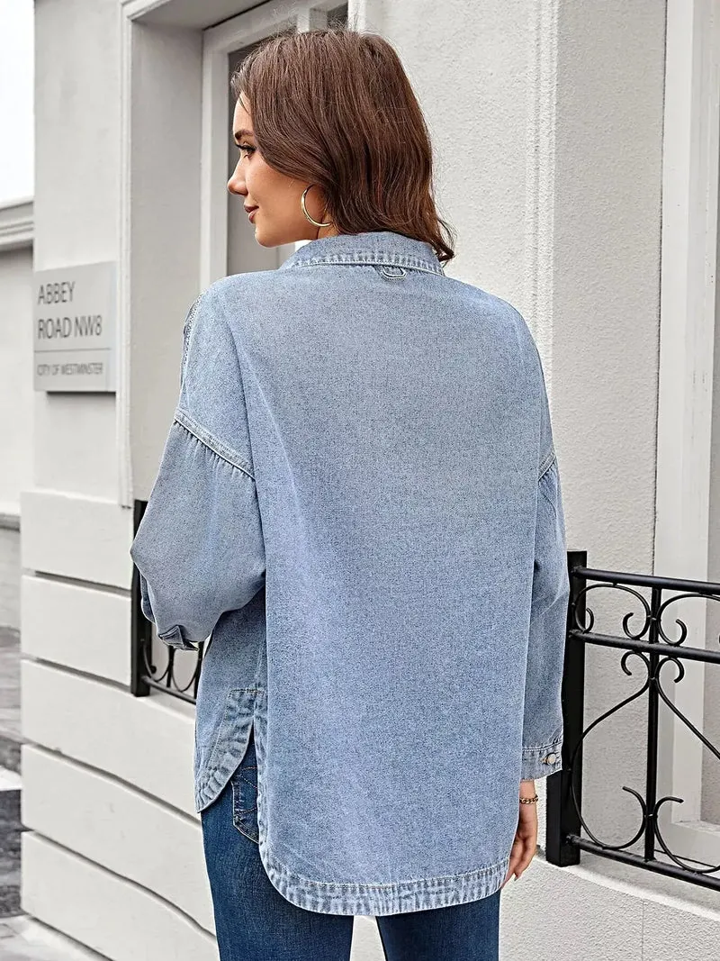 Elegant denim overhemd met knoopsluiting - lange mouwen, zakken, klassieke pasvorm, 95% katoenmix