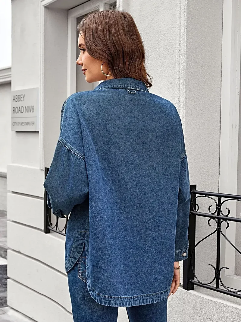 Elegant denim overhemd met knoopsluiting - lange mouwen, zakken, klassieke pasvorm, 95% katoenmix
