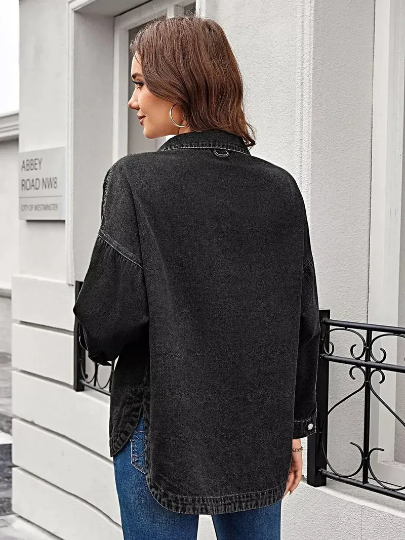Elegant denim overhemd met knoopsluiting - lange mouwen, zakken, klassieke pasvorm, 95% katoenmix
