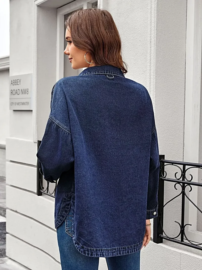 Elegant denim overhemd met knoopsluiting - lange mouwen, zakken, klassieke pasvorm, 95% katoenmix