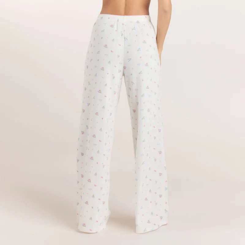 Ribbed Pyjama Broek - Witte Bloemenprint