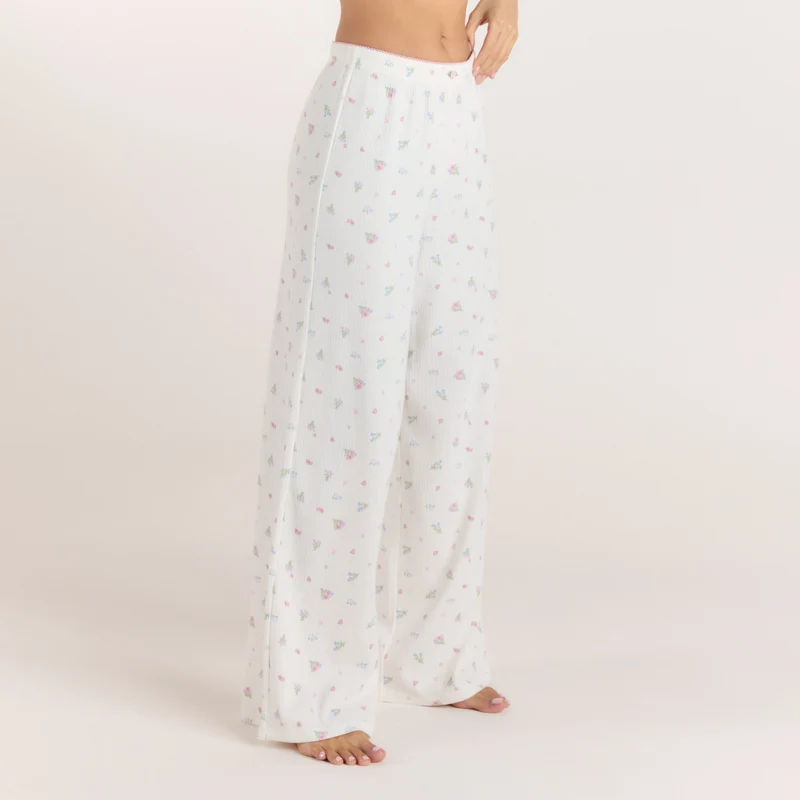 Ribbed Pyjama Broek - Witte Bloemenprint