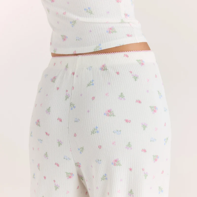 Ribbed Pyjama Broek - Witte Bloemenprint