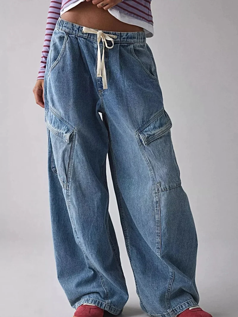 Elegante jeans met trekkoord in de taille en zakken - geen stretch, luxe stof van 95% rayon