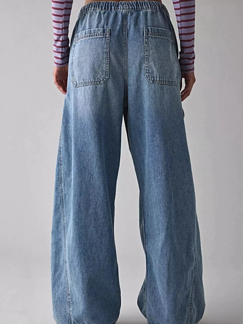 Elegante jeans met trekkoord in de taille en zakken - geen stretch, luxe stof van 95% rayon
