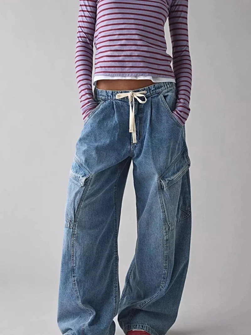 Elegante jeans met trekkoord in de taille en zakken - geen stretch, luxe stof van 95% rayon