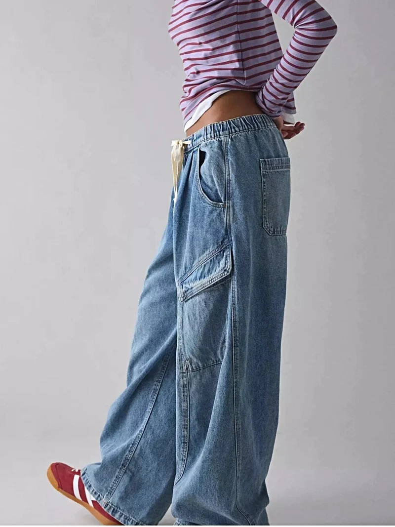 Elegante jeans met trekkoord in de taille en zakken - geen stretch, luxe stof van 95% rayon