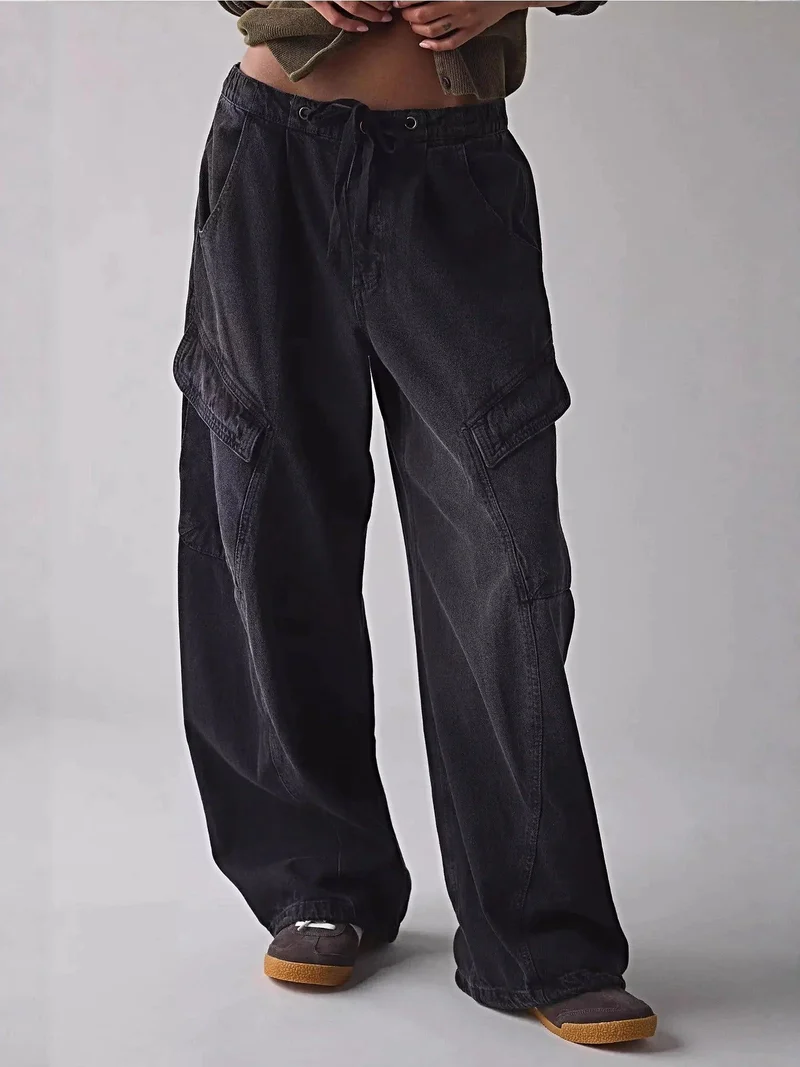 Elegante jeans met trekkoord in de taille en zakken - geen stretch, luxe stof van 95% rayon