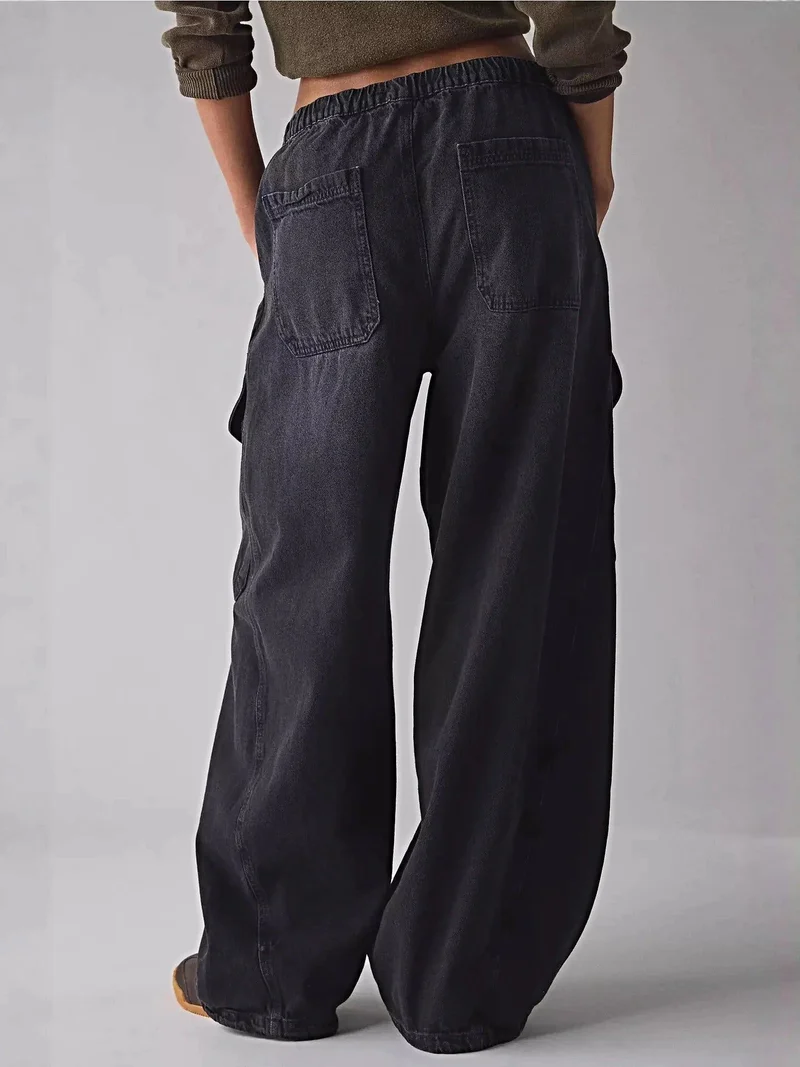 Elegante jeans met trekkoord in de taille en zakken - geen stretch, luxe stof van 95% rayon