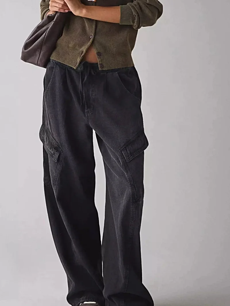 Elegante jeans met trekkoord in de taille en zakken - geen stretch, luxe stof van 95% rayon