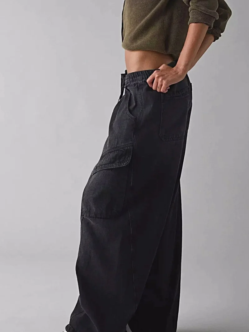 Elegante jeans met trekkoord in de taille en zakken - geen stretch, luxe stof van 95% rayon