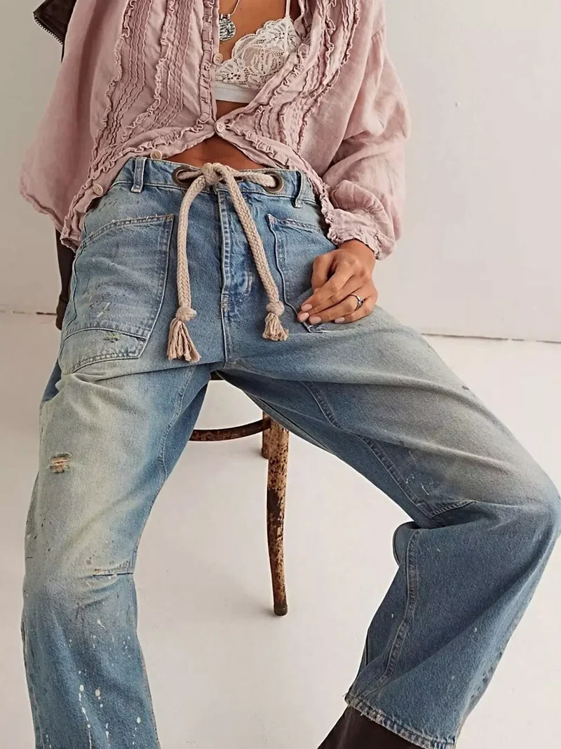 Luxe, gewassen jeans met relaxte pasvorm en zakken – 85% katoen voor ultiem comfort