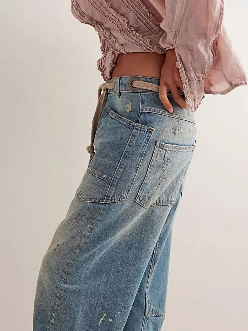 Luxe, gewassen jeans met relaxte pasvorm en zakken – 85% katoen voor ultiem comfort