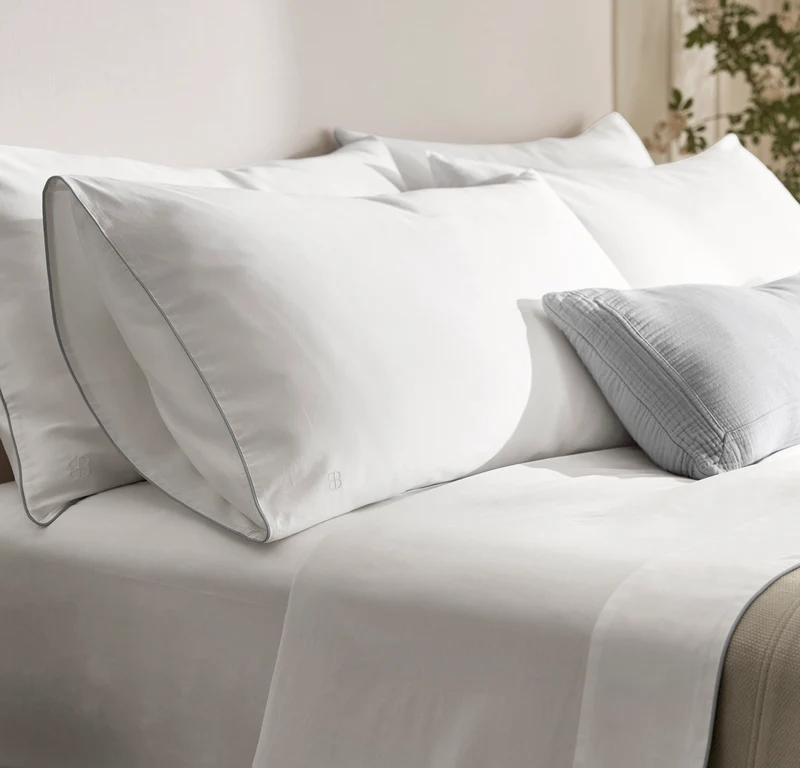 Signature Embellished Pillowcase Set - White/Shore Piped Edge