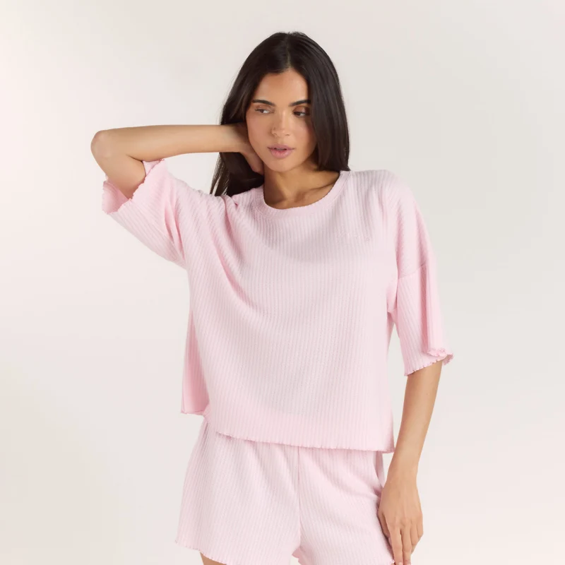 Soft Waffle Pyjama Top - Roze