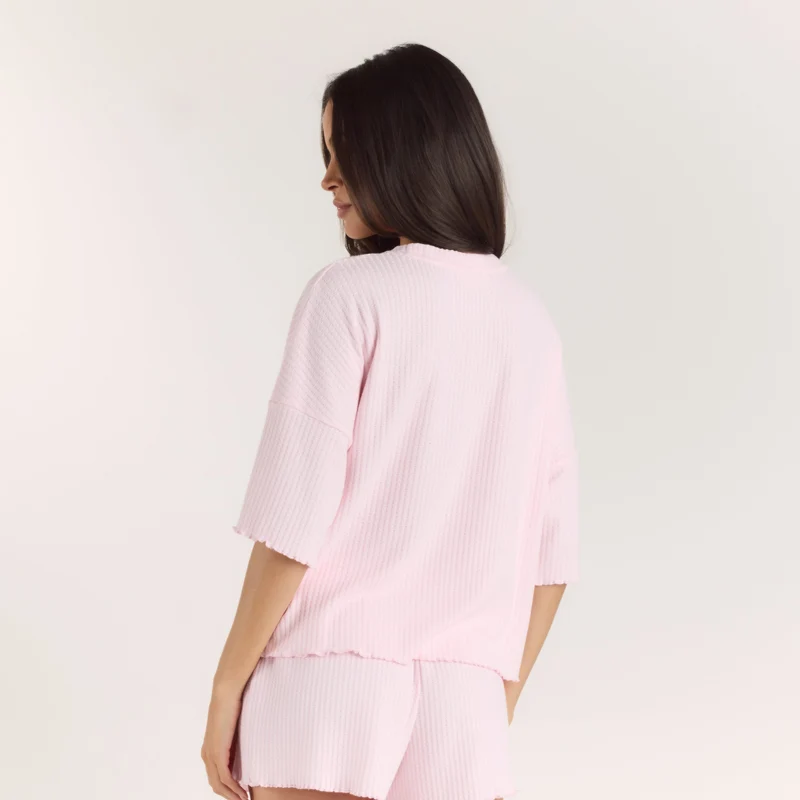 Soft Waffle Pyjama Top - Roze