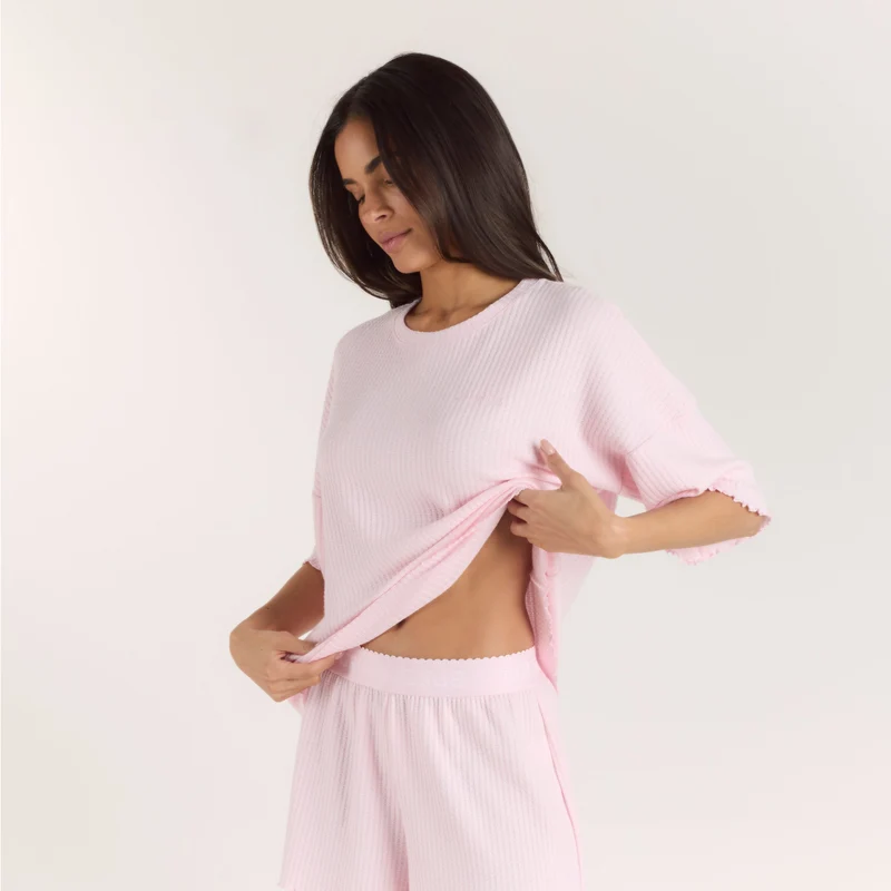 Soft Waffle Pyjama Top - Roze
